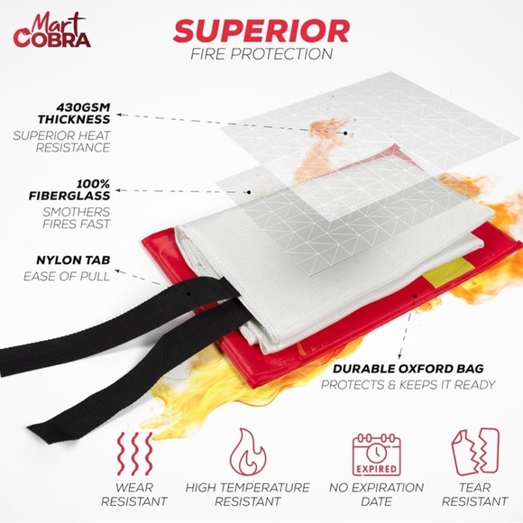 Mart Cobra Emergency Fire Blanket - Fiberglass Welding Blanket [NEW] - Picture 1 of 5